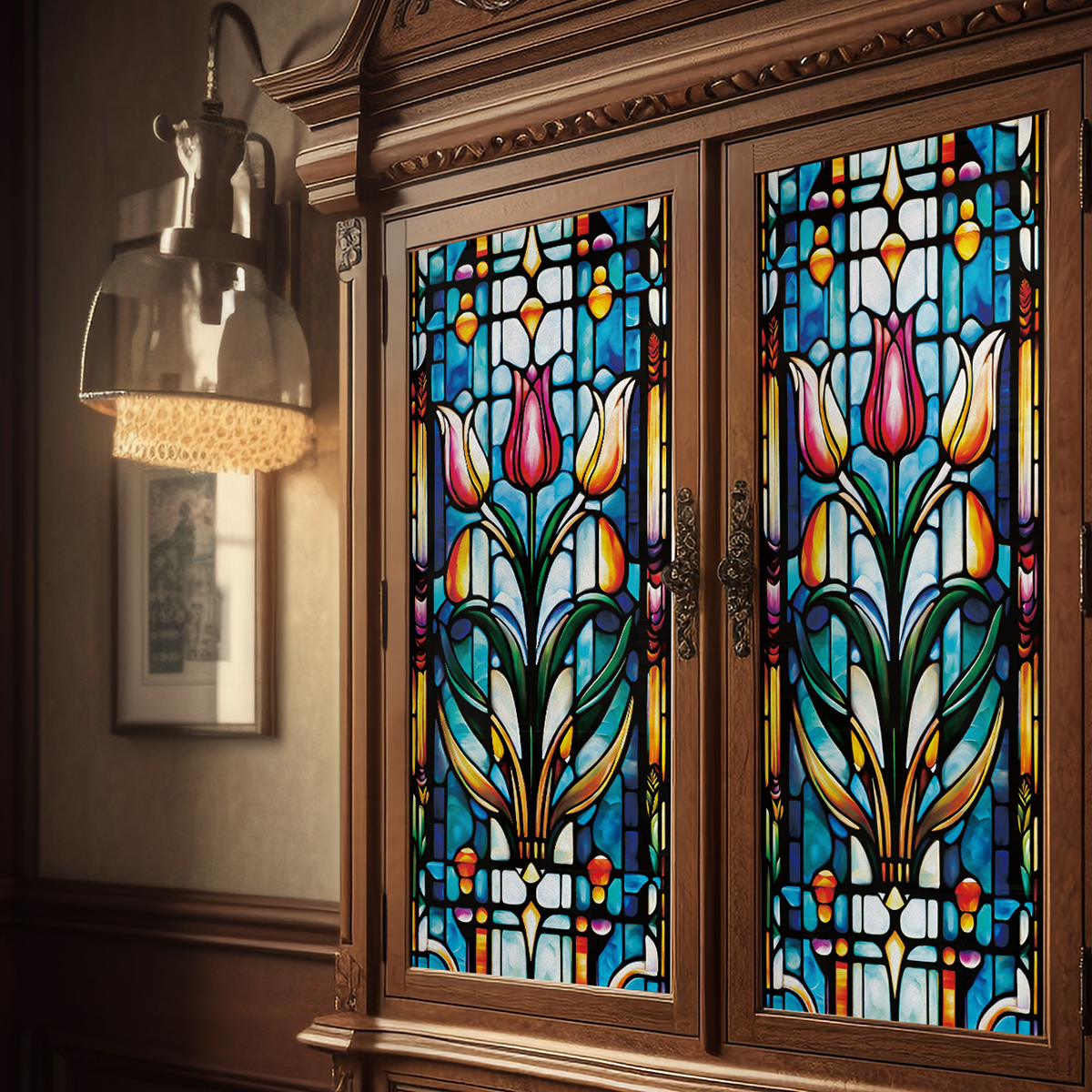 Retro frosted floral and green plant painted glass window style DIY home decoration suitable for home bathroom doors and windows