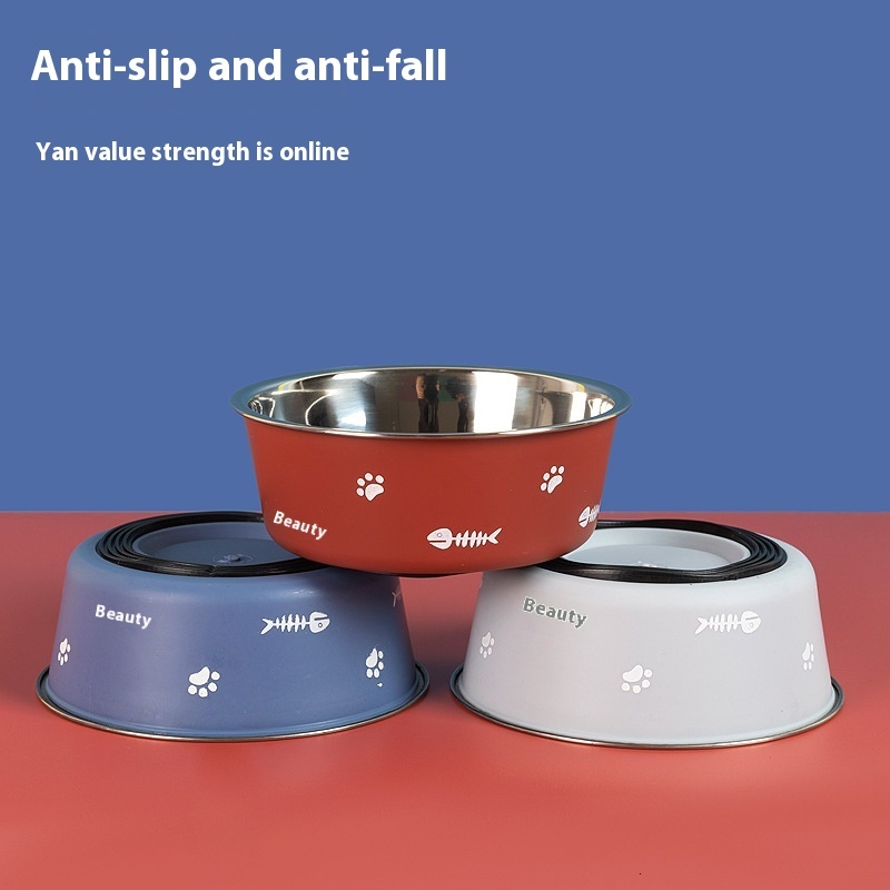 New Double Layer Thickened or Absorbing Non slip Pet Nordic Style Stainless Steel Dog Bowl, Cat Bowl