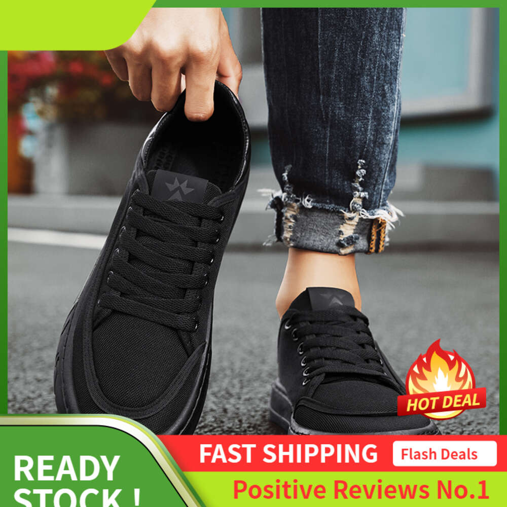 Ddmyoutdoor NN Canvas Pure Black Wear Resistant Thick Sole Versatile Breathable Casual Work Outdoor Shoes