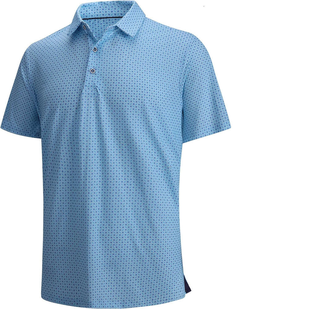 Mens Polo shirt Mens commercial affairs Golf Shirt Print Performance Moisture Wicking Dry Fit Casual tops summer clothes Short sleeve