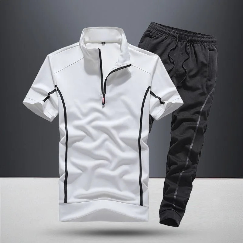 Summer Sports Breathable Plus Size Short Sleeve T-shirt Set Mens Casual Relaxed Comfortable High Quality Two-Piece Set 240810