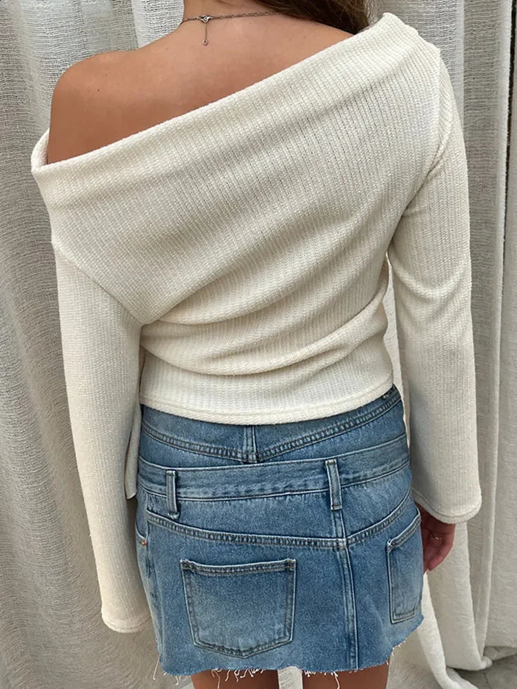 Home>Products>Womens Ultra Thin Cross Sweater>Solid Diagonal Collar Long Sleeve Pulling Flower Autumn Womens Knitted Jumper 240809