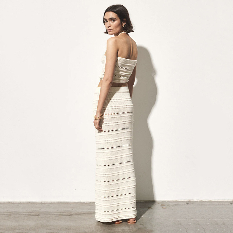 Spicy Girl Set Hollow Perspective Bra Top Wrapped Hip Half Life Skirt Long Dress Two Piece Set for Women