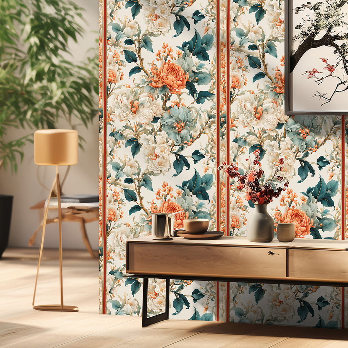 wallpaper green plants floral patterns retro personalized watercolor style waterproof and moisture-proof home decoration