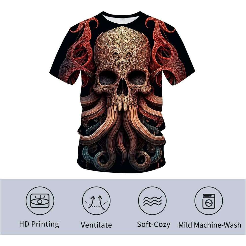Halloween Mens T shirt Skull Octopus King Shirt Retro Fun Sea Creature Personality T-Shirt shirts tshirt graphic tee Casual tops summer clothes Short 