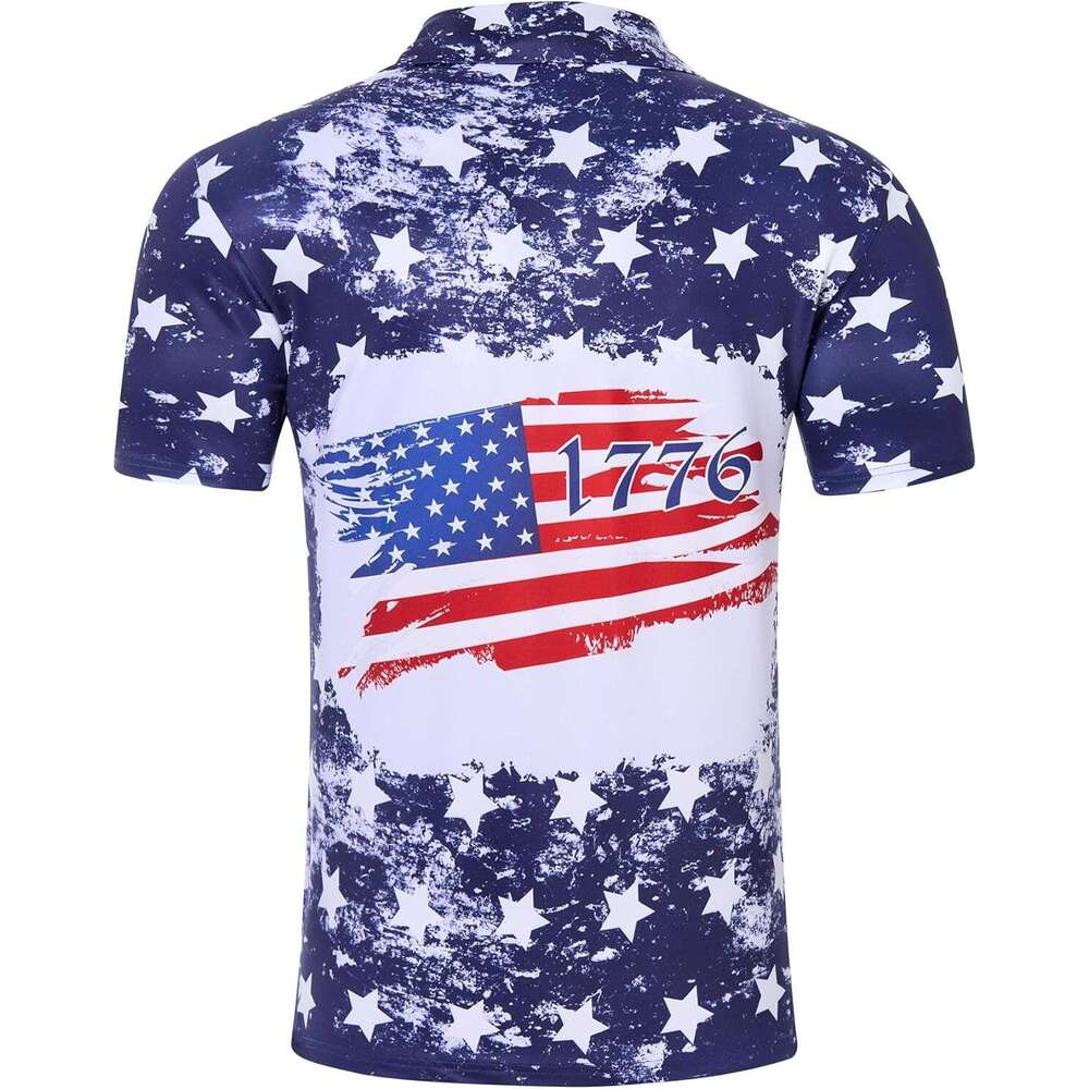 Fashion Mens Polo shirt Mens American Flag Golf Shirts 4th of July Polo Shirt Dry Fit USA Patriotic Polos shirts tshirt Casual tops summer Short sleev