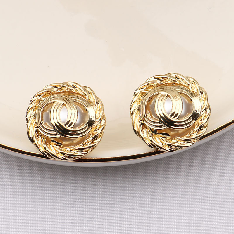 Gold-color Stainless Steel Stud Earrings Eardrop Fashion Womens Luxury Wedding Desigenr Geometric Crystal Rhinestone Earring Womens Jewelry Gifts With Steel Seal