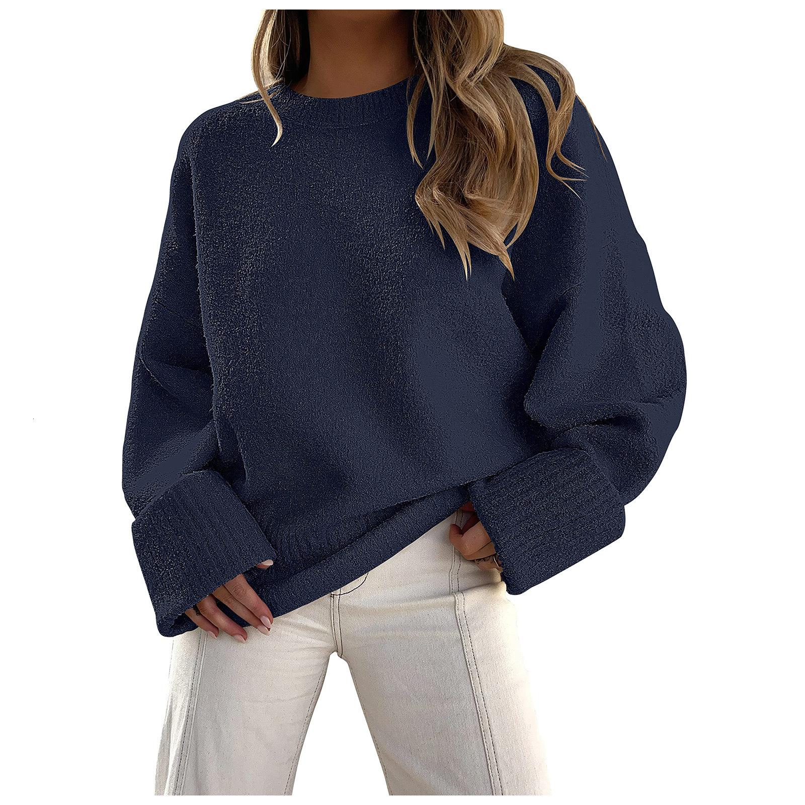 2024 new autumn and winter versatile women's round neck long sleeved plush thick warm sweater dongdumaoyi