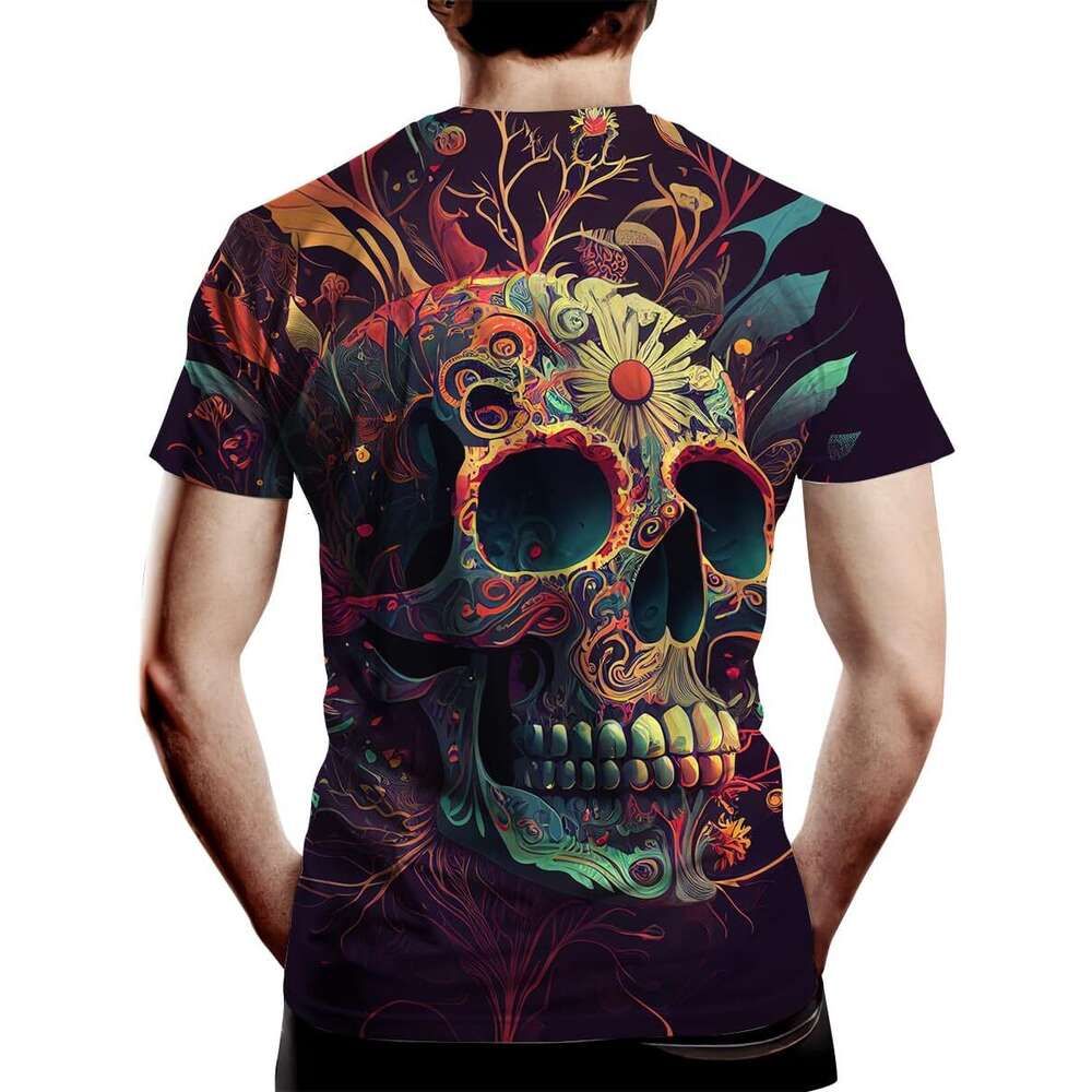 Halloween Mens T shirt Mens Novelty Floral Skull Short Sleeve Trippy Shirts shirts tshirt graphic tee Casual tops summer clothes Short sleeve 2025