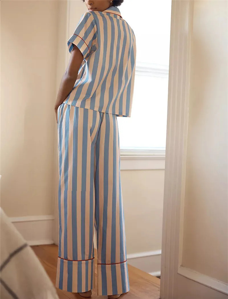 Hirigin Women Cute Y2k Pajama Set Striped Printed Long Sleeve Button Down Sleepwear 2 Piece Satin Loungewear Pj Set 240810