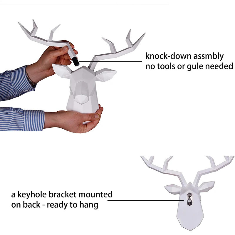Deer Head Resin Statue For Wall Decoration Animal Figurine Living Room Wall Mount Decor Deer Sculpture Interior Decoration 240809