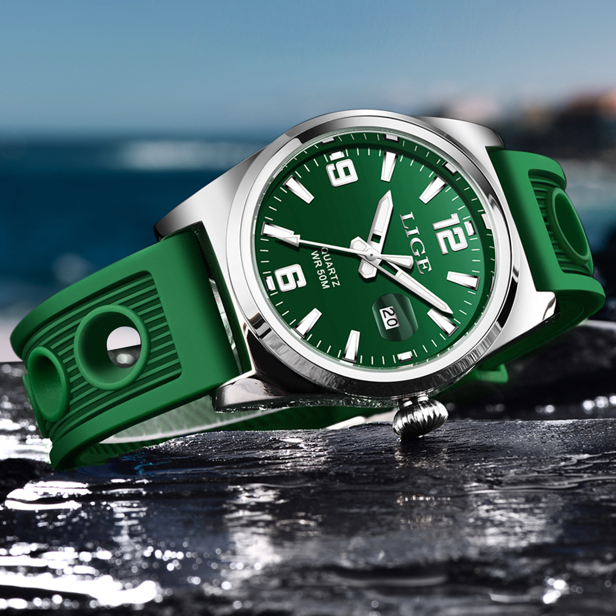 LIGE Youth fashion Quartz Watch Middle school students learn timer Men's Business waterproof watch personalized silicone strap