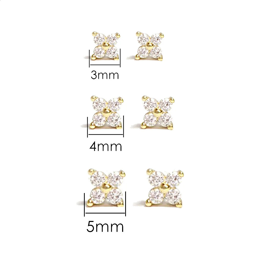 Dainty Flower Stainless Steel Stud Earrings for Women Piercing Cartilage Ear Ring Cute Zircon Gold Color Clover Jewelry Gift 240807