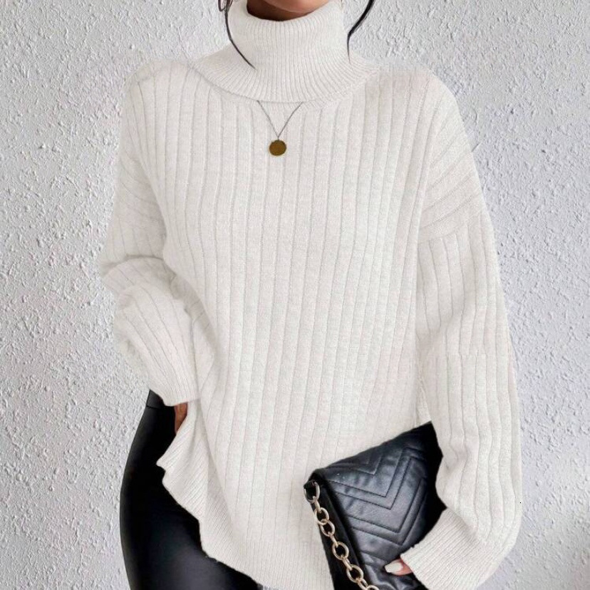 Lazy style high neck women's autumn and winter new Korean version loose slimming pullover long sleeved knitted sweater top dongdumaoyi
