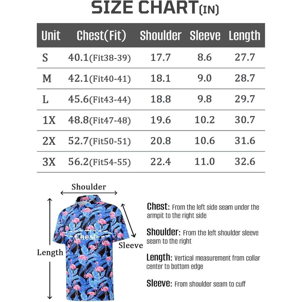 Fashion Mens Polo shirt Short Blue flamingo Moisture Wicking Hawaiian Tropical Stretch Golf Shirt Polos shirts tshirt Casual tops summer clothes