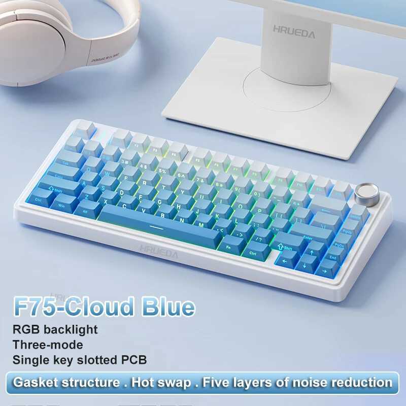 AULA F75 RGB LED Light PC Custom etooth Wireless 2.4G Type-C Wired Gaming Mechanical Switch 75% Keyboard 82 Keys witXJ241225