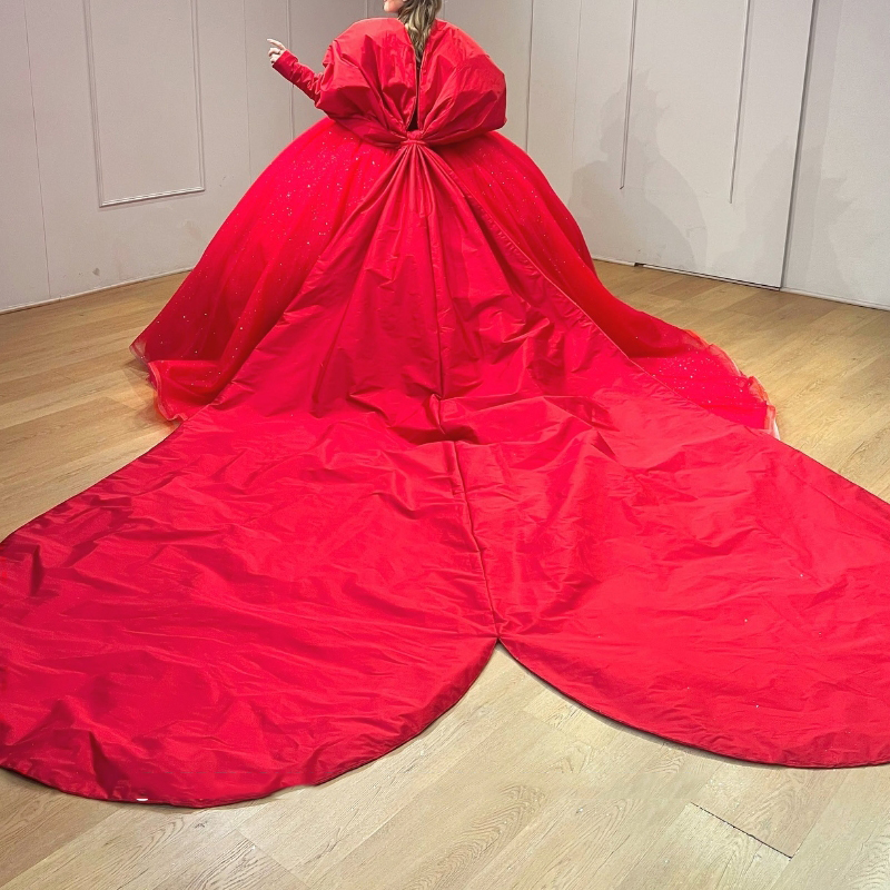 Red Sparkly Quinceanera Dresses Ball Gown 2024 Off Shoulder Beading Bow Corset vestido 15 anos quinceanera Lace-up Sweet 16