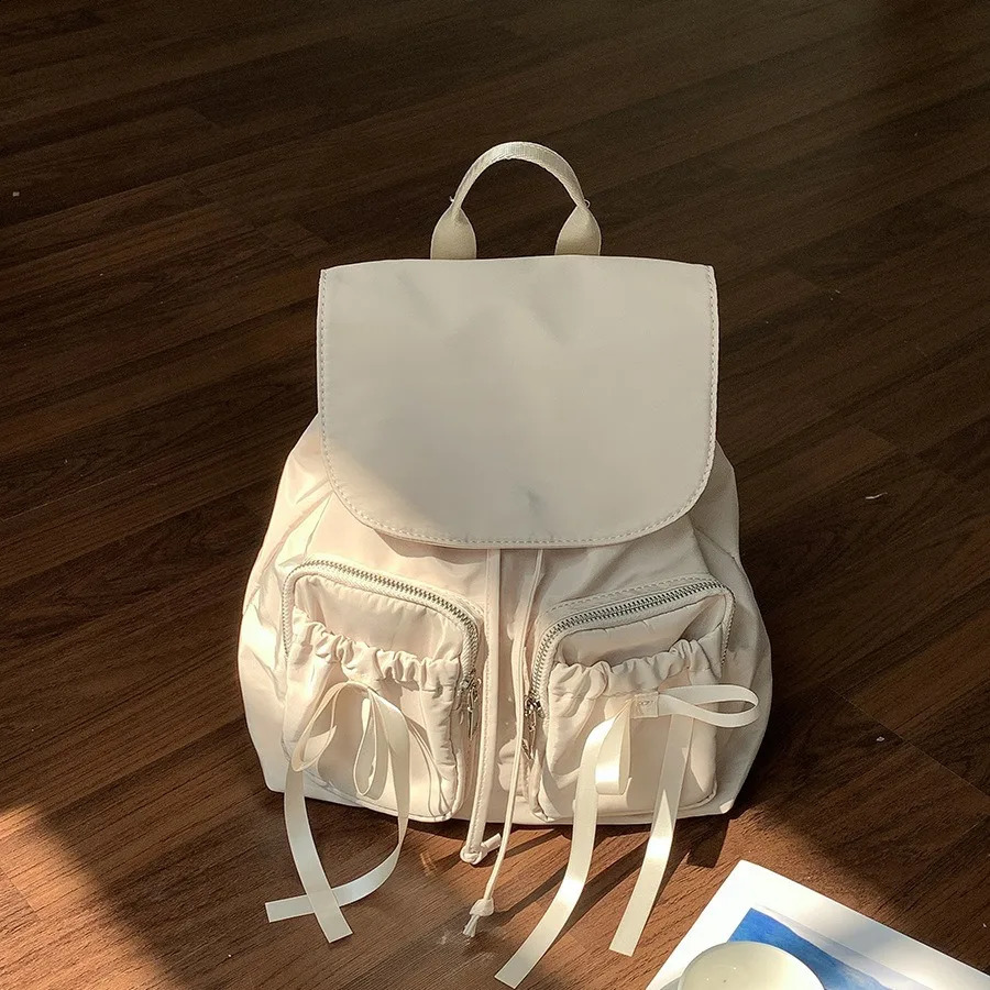 Womens backpack fashion nylon bow travel backpack womens backpack Korean niche womens backpack leather style bow school bag 240912