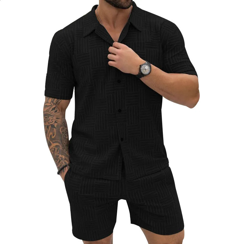 Explosion crossover comer jacquard button lapel polo shirt casual set240810