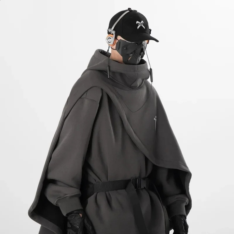 Men Womens Hooded Twopiece Illusion Pullover Sweatshirt Poloturtle Neck Mantle Casual Loose Fit Autumnwinter 240824
