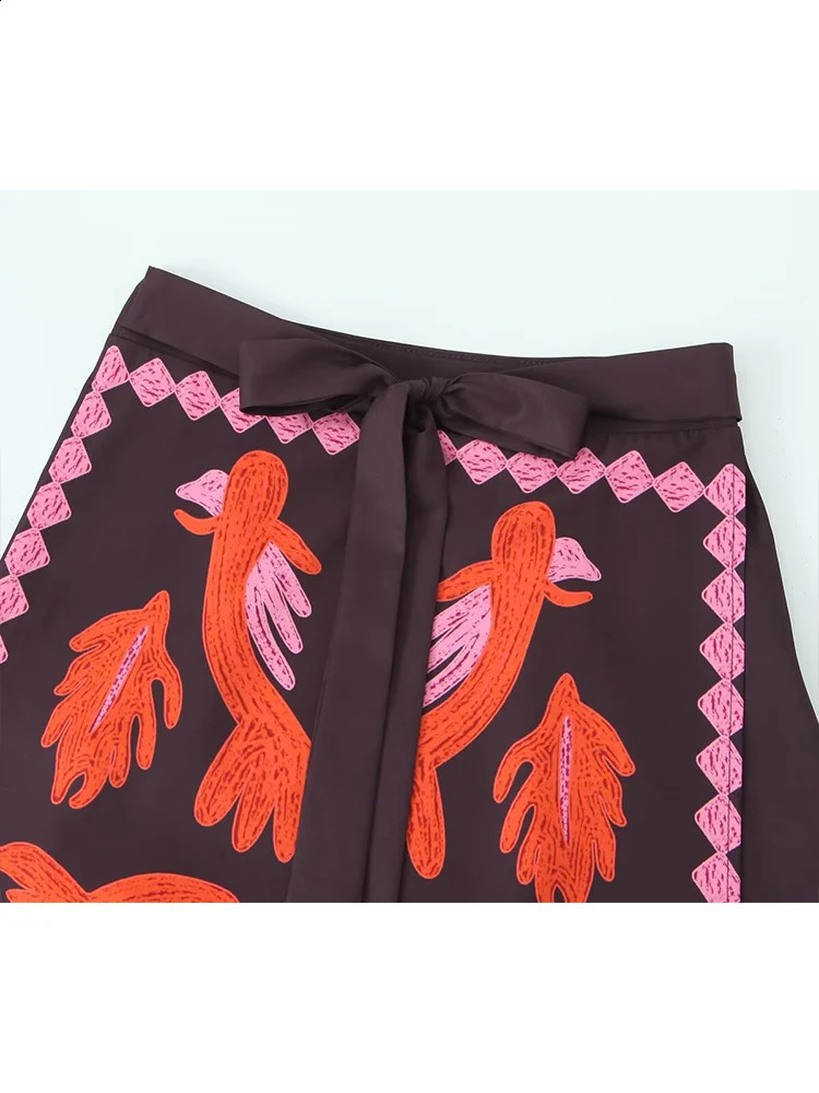 TRAF twopiece womens printed ski set elegant round neck sleeveless top waist fashionable street 240810