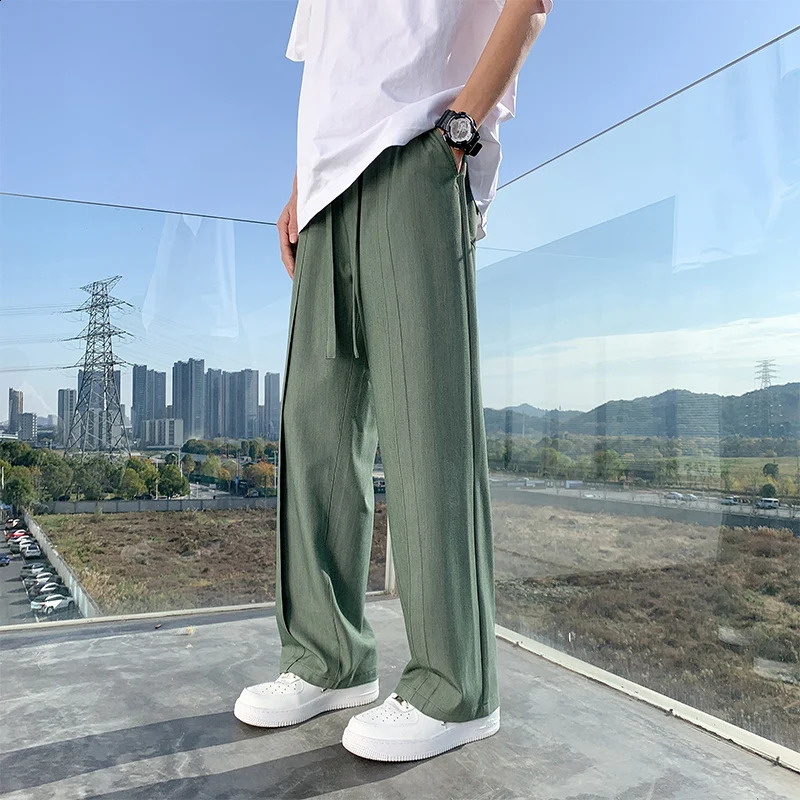Summer Men Suit Pants Full Baggy Wide Leg Casual Pants Trousers Straight Solid Lightweight Nylon Fabric Oversize Unisex 240810