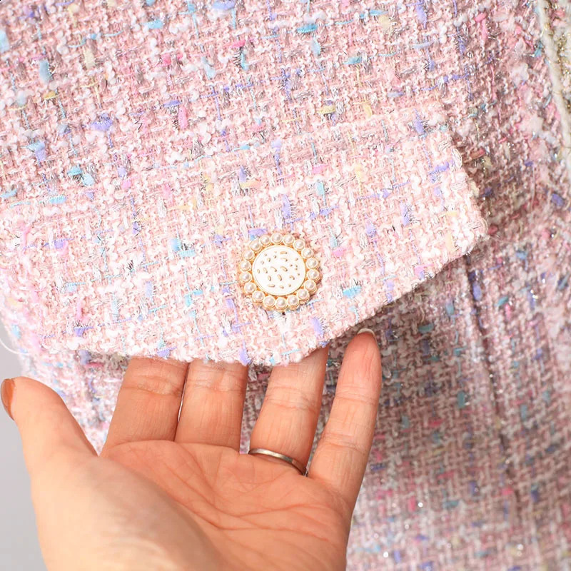 Spring Autumn Versatile V-Neck Pink Fragrant Vest French Tweed Waistcoat Coat 240810