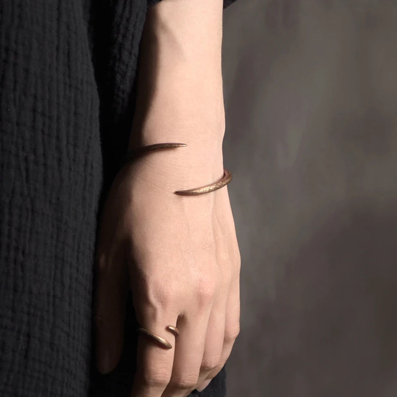 Hand Forged Cuff Solid Copper Bracelet Rustic Metal Do Old Punk Bangle Viking Handmade Jewelry Unisex Couple Lover Accessories 240809