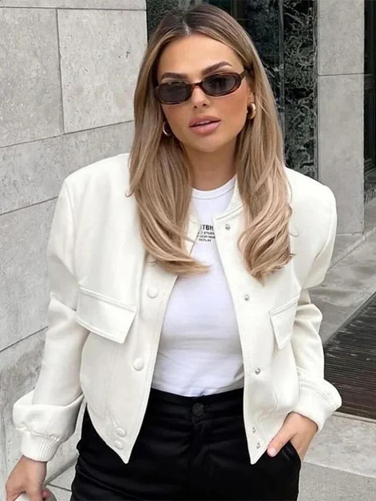 Solid fashion single breasted coat with pockets womens Oneck long sleeves tailored jacket autumn casual business 240808