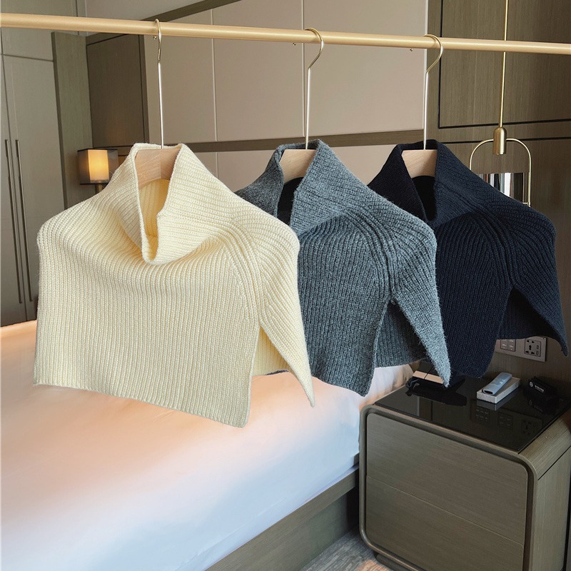 Scarf for Women in Winter New Fashion with Pullover Scarf for Women Solid Color Korean Style Versatile Neck with Wool Knitted Shawl