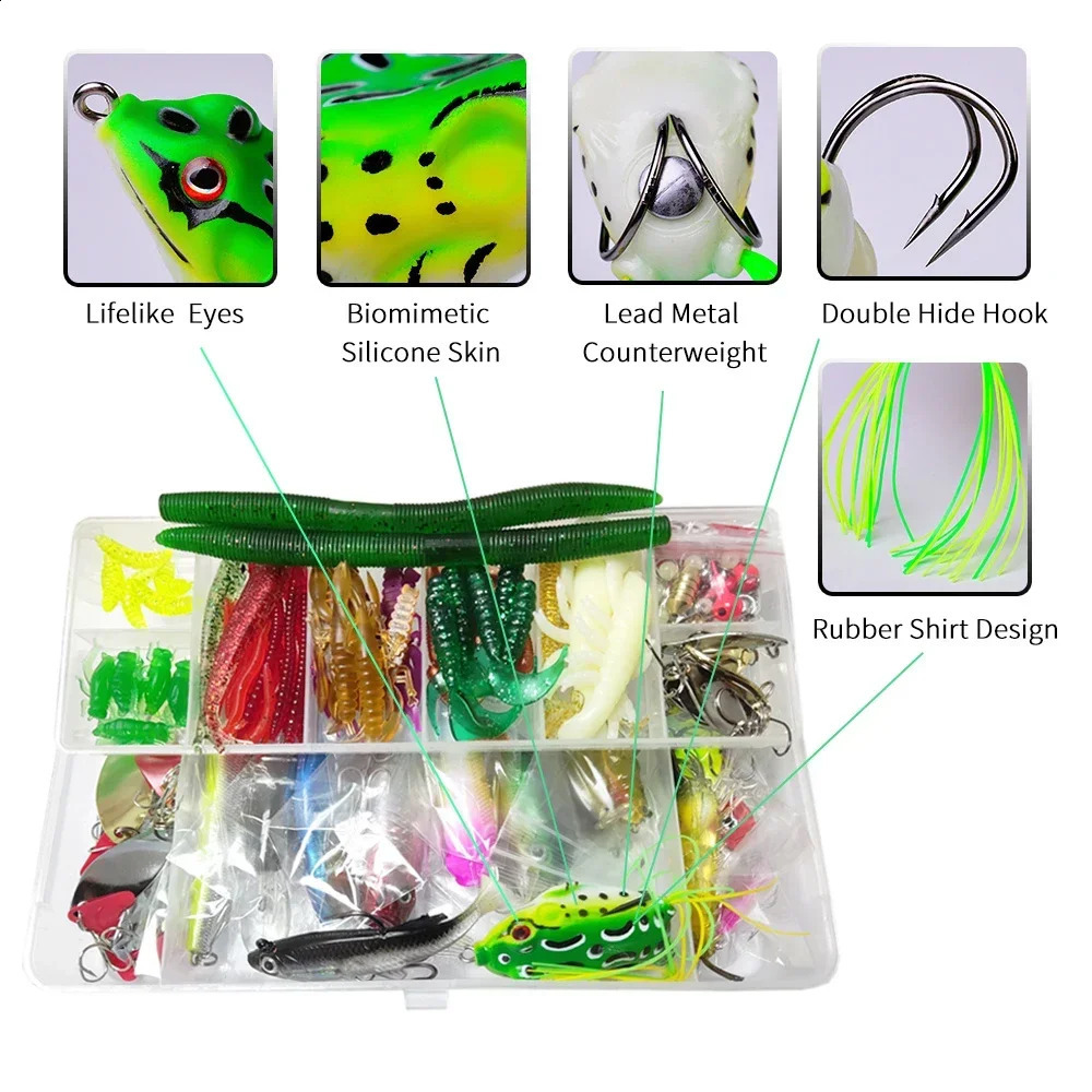 Fishing Lure Kit Soft and Hard Bait Set Gear Layer Minnow Metal Jig Spoon For Bass Pike Crank Tackle Accessories with Box 240808