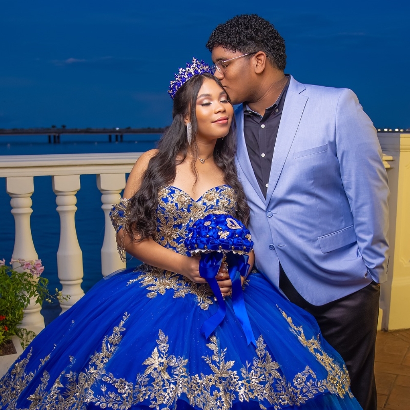 Blue Shiny Quinceanera Dress Ball Gown Off The Shoulder Applique Lace Beading Crystal Tull Sweet 16 Vestidos De 15 Anos