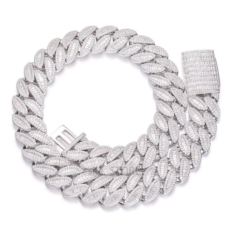 Cuban Link Chain Necklace for Men Micro Inlaied 3 Row T Square Bling Diamond Chains 20MM Wide Iced Out Necklaces Designer Prong Rock Hip Hop 18K Gold 