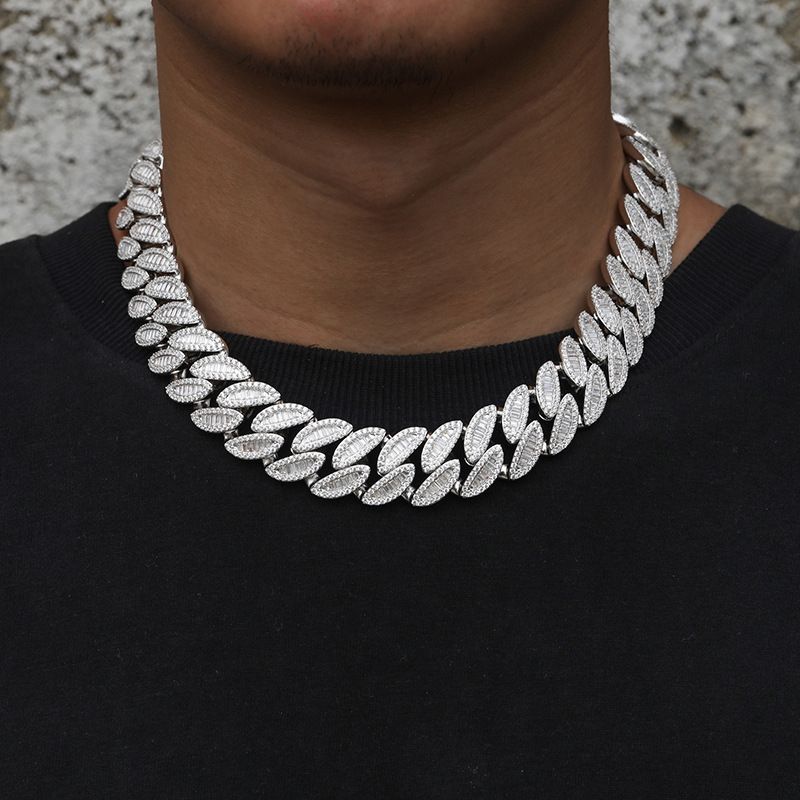 Cuban Link Chain Necklace for Men Micro Inlaied 3 Row T Square Bling Diamond Chains 20MM Wide Iced Out Necklaces Designer Prong Rock Hip Hop 18K Gold 