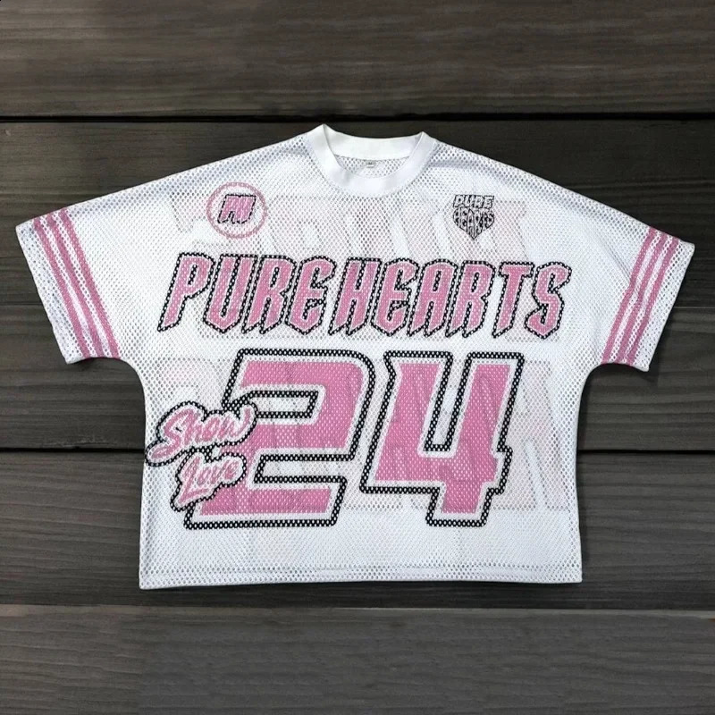 Y2K Tshirt American Fashion Breathable Splicing Bag Football Shirt Street Clothing Casual Neutral Short Sleeve Top 240822