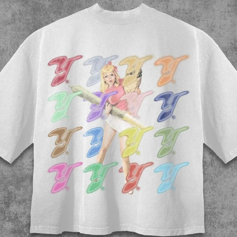 Y2K Streetwear Tshirt Harajuku Gothic Alphabet graphic print short sleeved hiphop trend mens and womens Tshirts 240810
