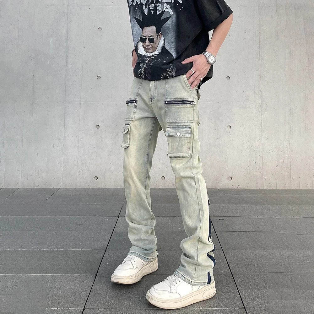 Vintage Street Jeans for Men Slim Original Zip Y2k Skinny Vaqueros Pantalones Hombre Autumn Fit Trousers Streetwear Denim Pants 240809