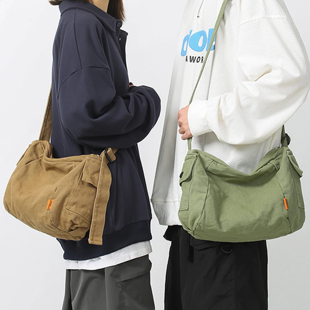 Female Canvas Fabric Hobo Soft Slouchy Shoulder Bag Y2K Student Leisure Medium Size School Book Laptop Pouch Messenger Side y240816