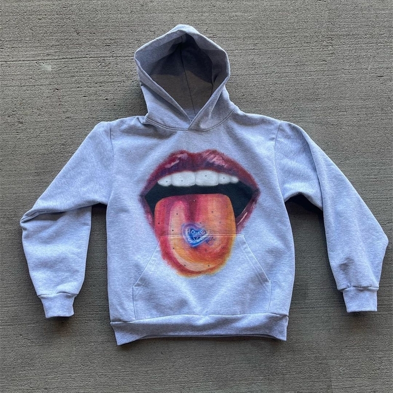 Harajuku Grey Mouth Super Large Hoodie 2024 Sportswear Garbage Hoodie Womens Gothic y2k Top Street Gothic Clothing240810