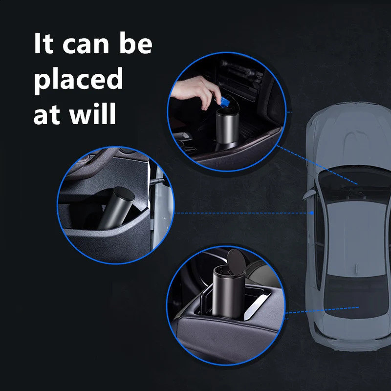 Baseus Car Trash Bin Alloy Garbage Can For Car Dustbin Waste Rubbish Basket Bin Organizer Storage Holder Bag Auto Accessories 240810