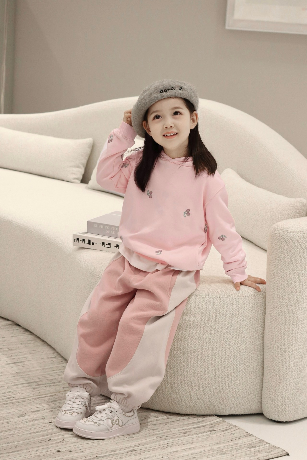 Kids Girl Hoodies Cherry Printed Clothing Fashion Autumn Sports Suit Baby Girls Hooded Hoodie Pink Sweatshirts