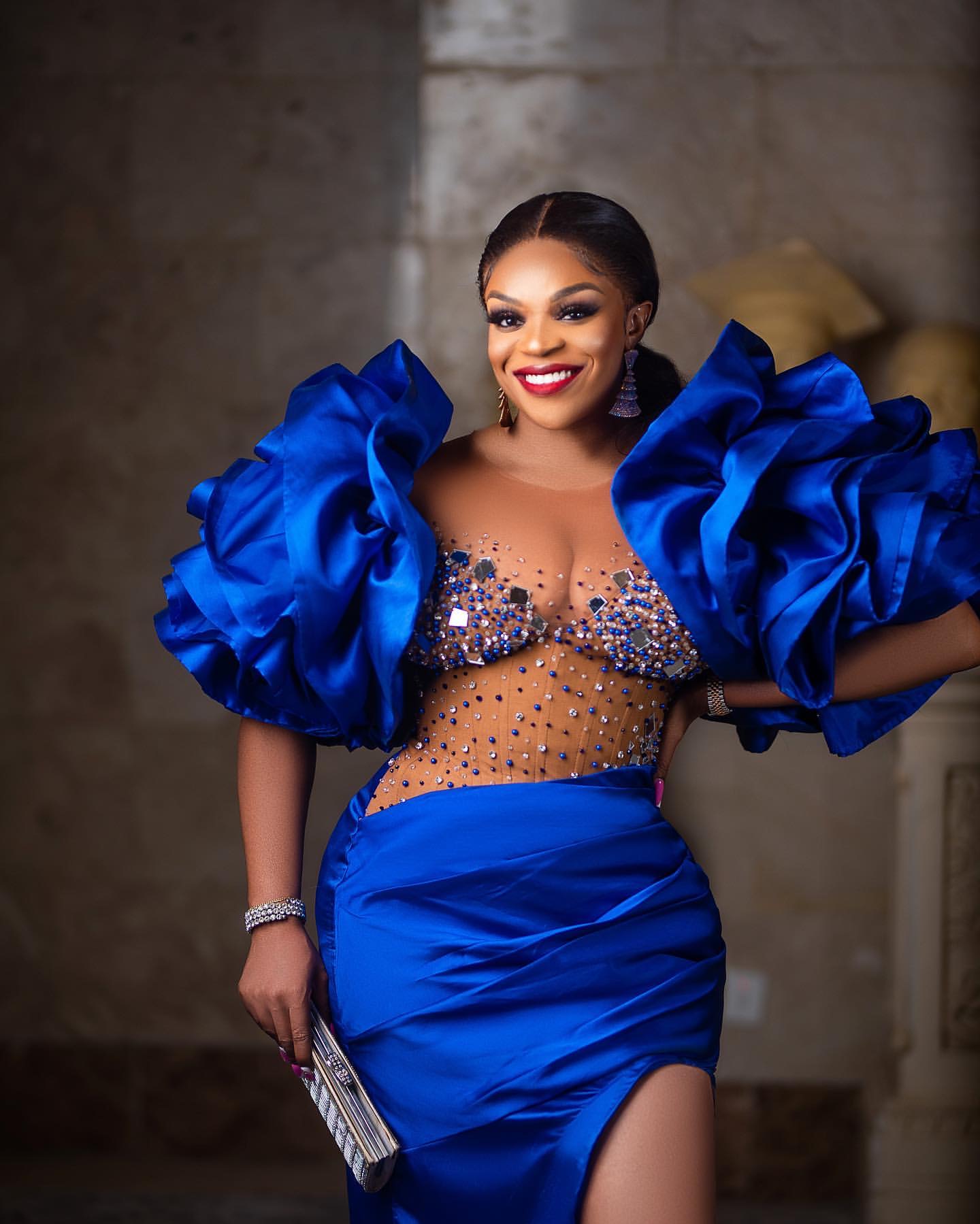 2024 Plus Size Royal Blue Illusion Mermaid Prom Dress Satin Promdress Crystals Evening Formal Party Second Reception Birthday Engagement Gowns Dresses