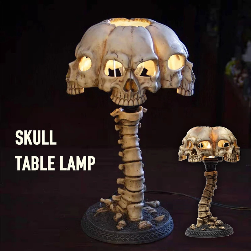 Skull Table Lamp Skeleton Horror 3D Statue Creative Party Ornament Prop Halloween Home Decoration Atmosphere Lamp Night Light 240810