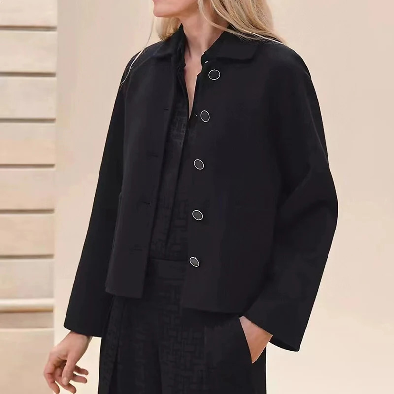 Womens Double Sided Tweed Cashmere Jacket Coat Customized Hardware Button High Quality Fashion Top Fall y2k 240810