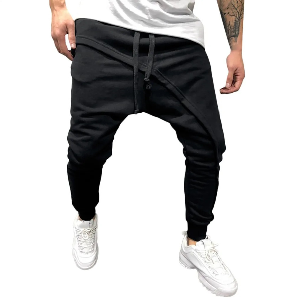 Men Harem Pants Ankle Tied Hip Hop Double Layer Running Baggy Pants Korean Casual Elastic Waist Trousers Sweatpants Tracksuits 240821