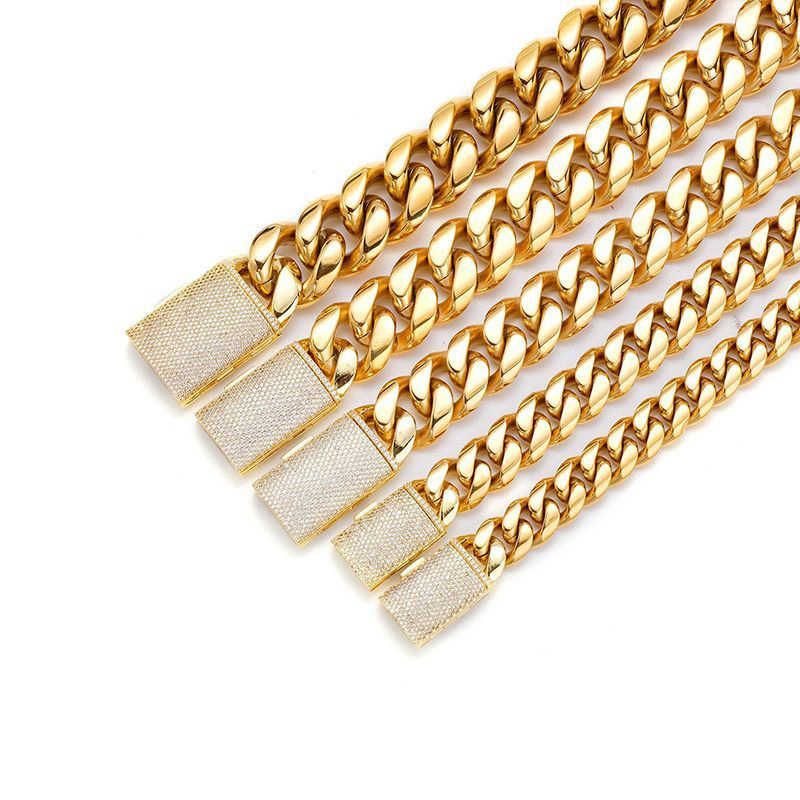 Miami Cuban Link Chain Necklace Designer Men 12MM 14MM Wide Micro Inlaid Moissanite Diamond in Buckle Rock Rapper Hip Hop 18K Gold Jewelry Women Perso
