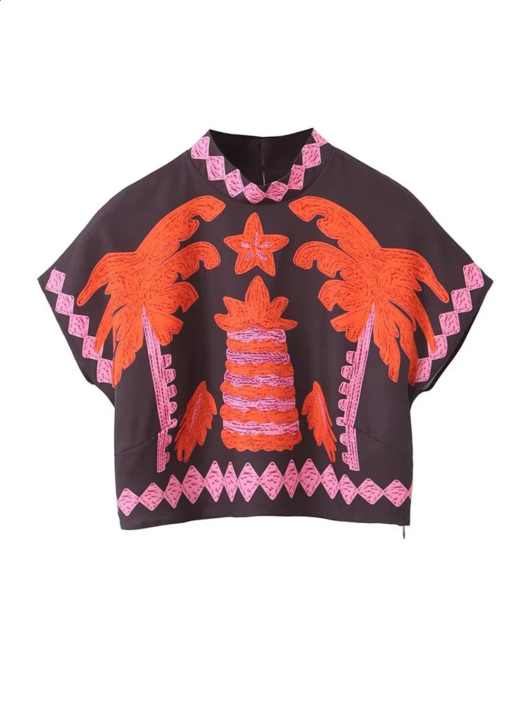 TRAF twopiece womens printed ski set elegant round neck sleeveless top waist fashionable street 240810