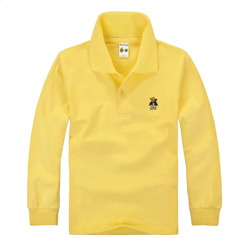 Kids Polo Shirts Fashoin Breathable Spring Autumn Boys And Girls Tops Tees Long Sleeve Solid Color Children Clothes 3-14Y 240810