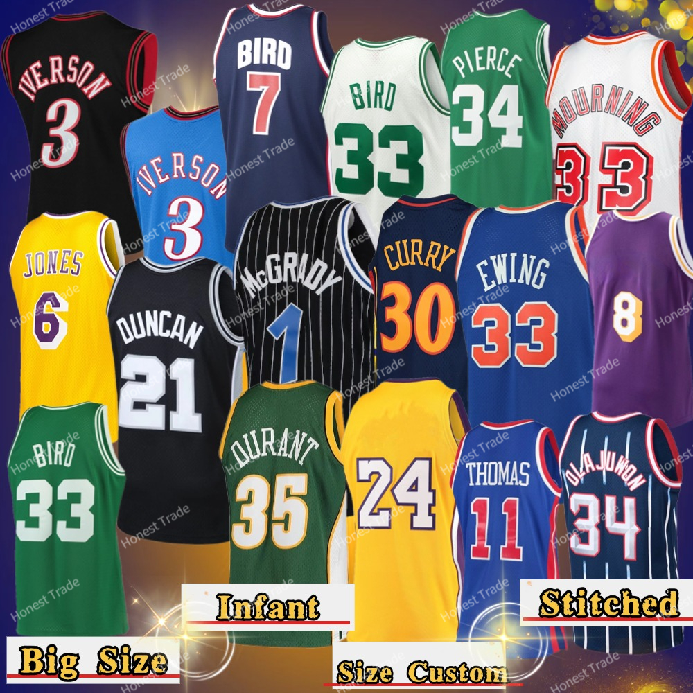 Infant Baby Toddler Jersey Bird Carter Mourning Bird West Thomas Hill Olajuwon Shareef Abdur-Rahim McGrady Erving Iverson Durant Retro Basketball Jersey 5XL