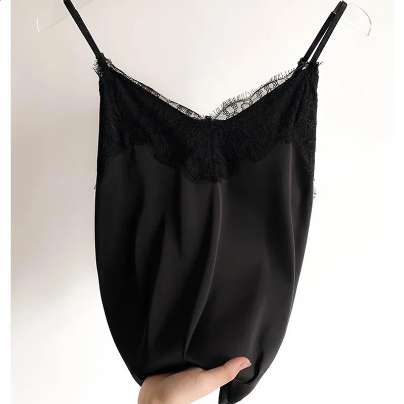 Sexy Lace Camisole Women Silk V-neck Tops Summer Sleeveless Casual Tank Tops Female Slim Soft Satin Basic Tops Plus Size 240810 - view 3
